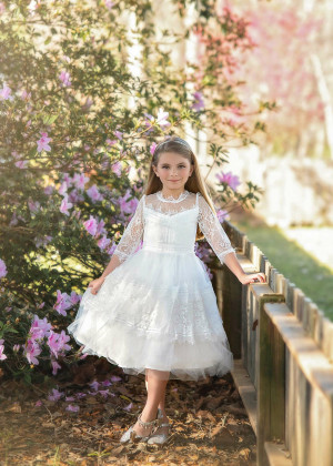 White Eyelash Lace Tulle Dreamy Flower Girl Dress